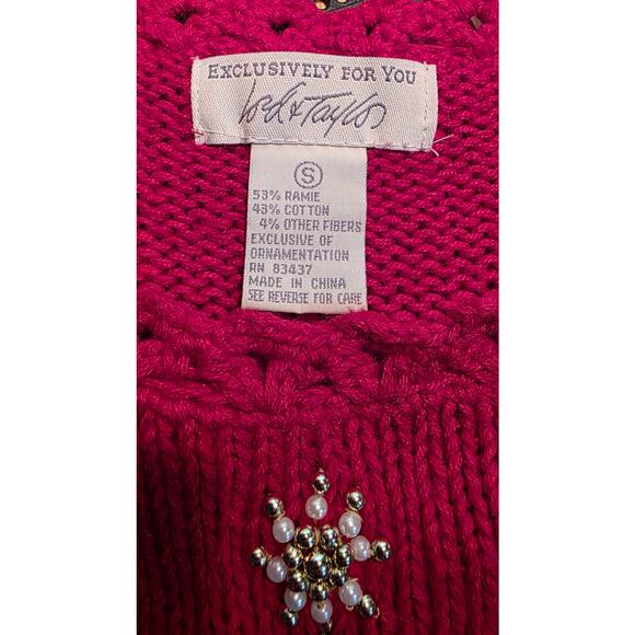 Vintage Lord & Taylor Christmas Sweater Women's 90s Knit Embroidered Beaded S - Picture 5 of 7
